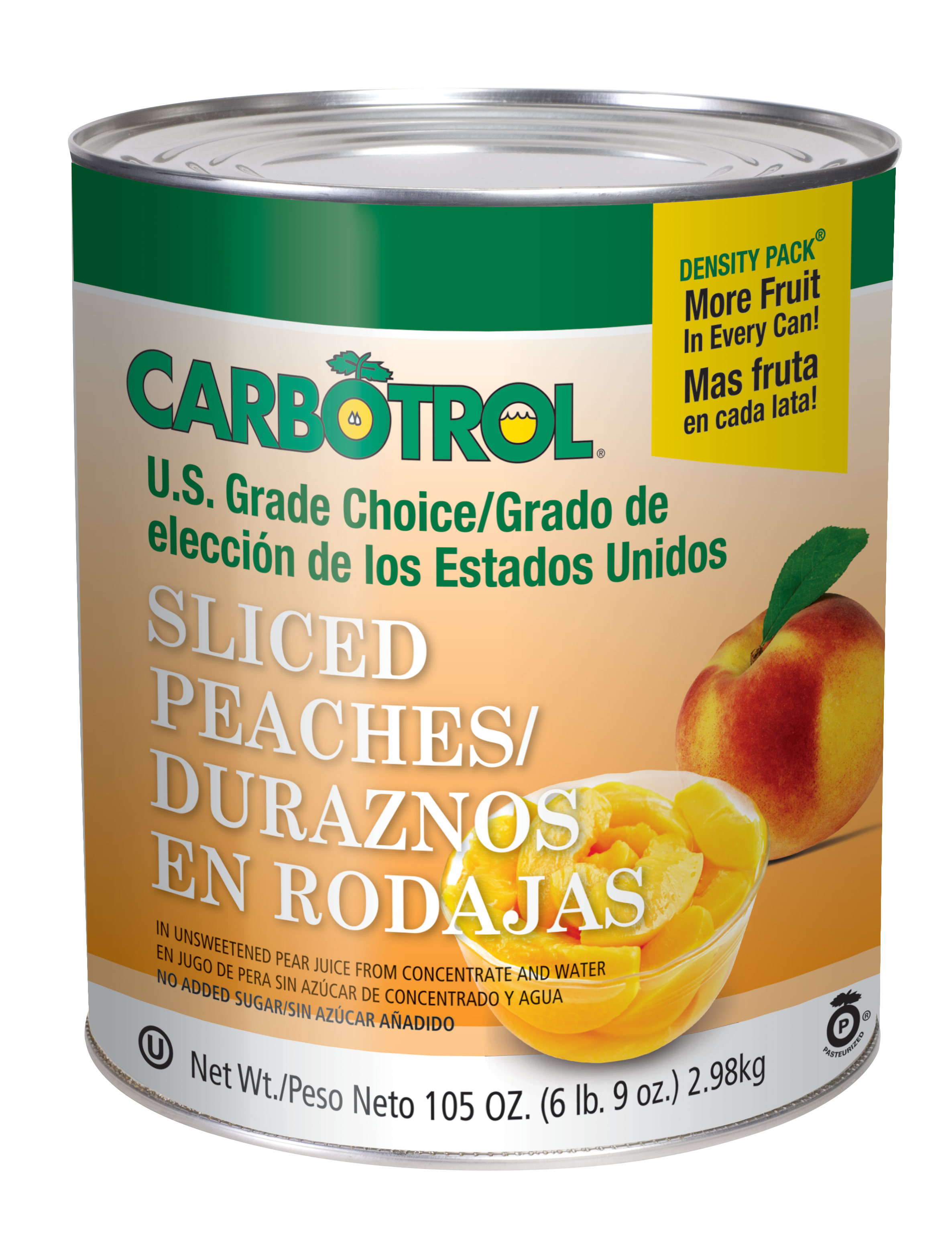 Carbotrol #10 Juice Packed Canned Fruit, Sliced Peaches (6 - 105oz Cans per Case)